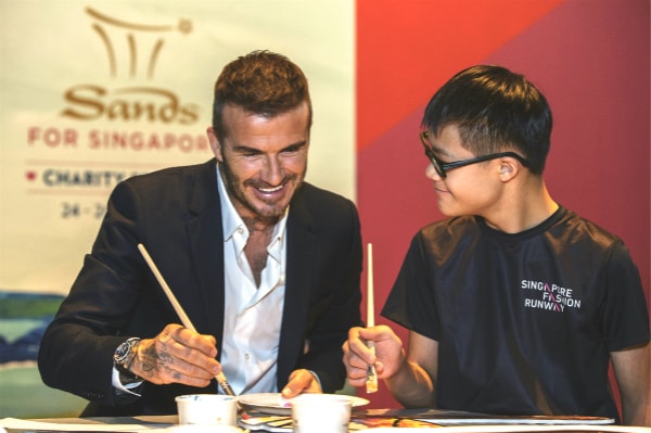 David Beckham and young artist Leong Sijun